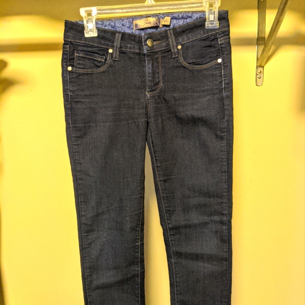 Paige Skyline Skinny Blue Jeans Denim Dark Wash Stretchy Womens Size 25